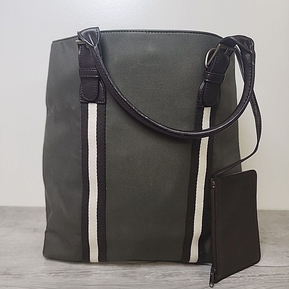 The Limited Canvas Shoulder Bag Faux Leather Coin Zipper Pockets Bottom Studs